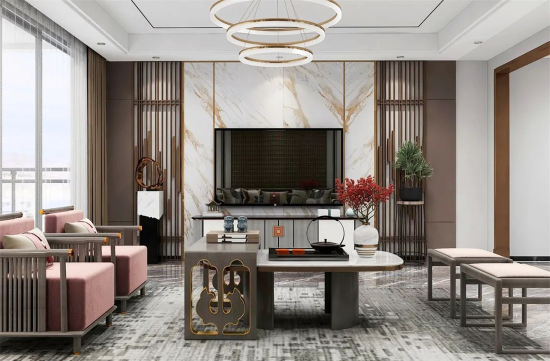 理石+木飾面，打造簡約時尚中式風！